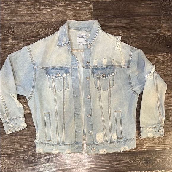 Iris Jeans Distressed Oversized Light Blue Denim Jacket size small/medium - Picture 1 of 8